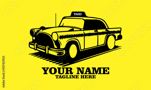 Taxi icon, taxi vector illustration, taxi logo art, checkered cab. Cartoon car illustration and with yellow background