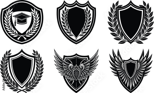 Laurel wreath, shield, wing, ribbon, and banners vector set. Laurel wreaths, shields, wings, ribbons illustration for awards, heraldry, logos, badges, and branding designs
