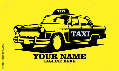 Taxi icon, taxi vector illustration, taxi logo art, checkered cab. Cartoon car illustration and with yellow background