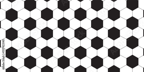 Seamless vector illustration of black and white soccer ball pattern background.