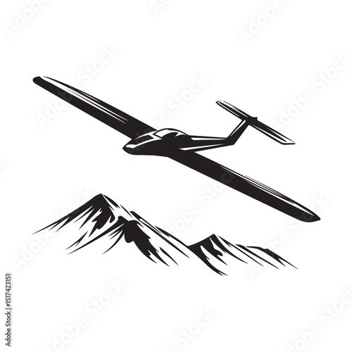Silhouette Glider Flying Mountains Image Vector Isolated on white background