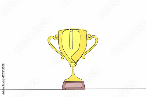 Single continuous line drawing trophy cup. Champion trophy, sketch cup, sport award. Winner prize, champions celebration winning concept. Dynamic one line draw graphic design vector illustration