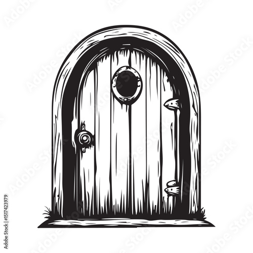 Black and white Vintage Wooden Door Image Vector Isolated on white background.