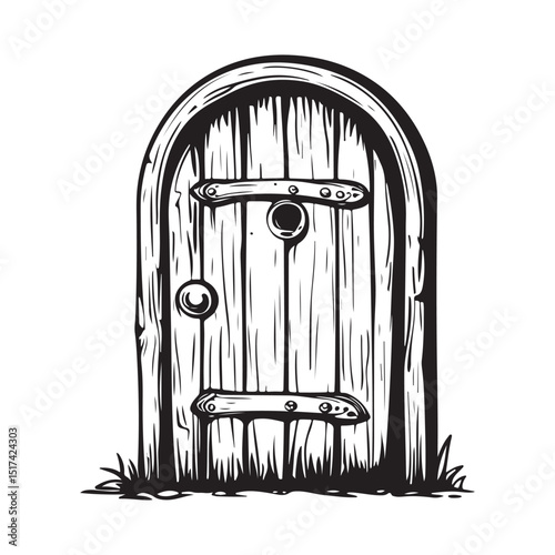 Vintage Wooden Door Image Vector Isolated on white background.