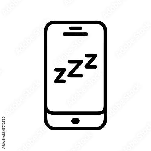 Sleep app on phone outline icon, isolated on white background