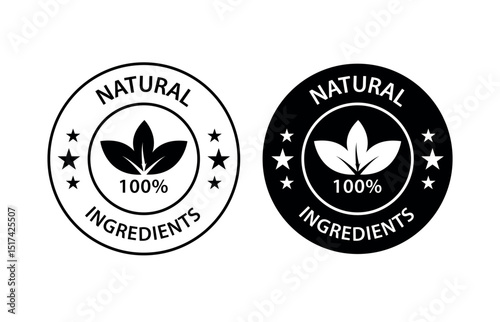 Black 100% Natural Ingredients Badge – Minimal Organic Seal Vector for Labels and Branding