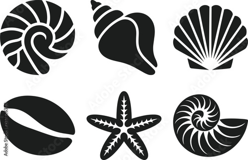 Sea Shells and Starfish Silhouette Collection – Marine Life Vectors Set