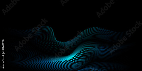 Vector abstract motion, smooth, soft blue wave line pattern, dot particle. Curve and fluid shape on black background. Illustration modern graphic design for luxury wallpaper, futuristic, technology