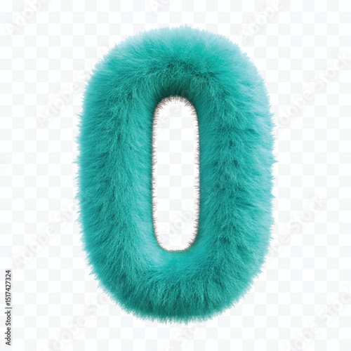 3d hairy fluffy font number o, furry alphabet,   dark pink number o isolated on transparent background