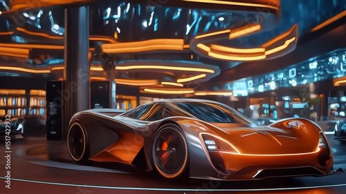 Luxury sports car in building store