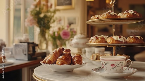 A classic European bakery where freshly baked baguettes line the shelves