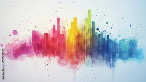 Colorful abstract watercolor cityscape painting