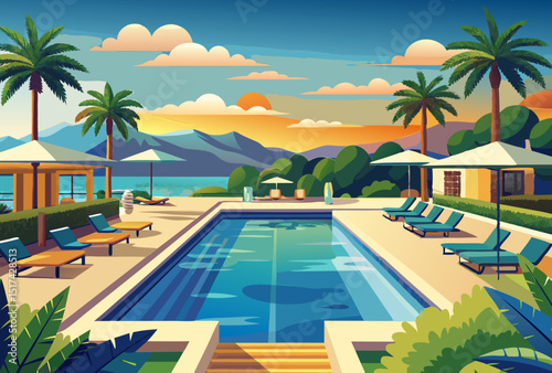 Sunset Serenity. Luxurious Poolside Escape