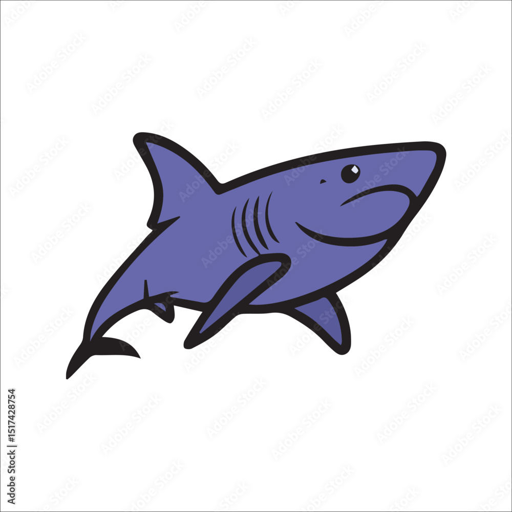 Fototapeta premium Cartoon shark illustration in a flat, simple style. Friendly shark in a playful pose against a plain white background.