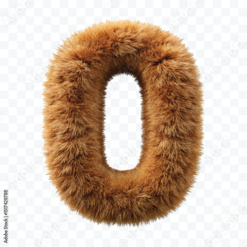 3d hairy fluffy font number o, furry alphabet,   dark pink number o isolated on transparent background