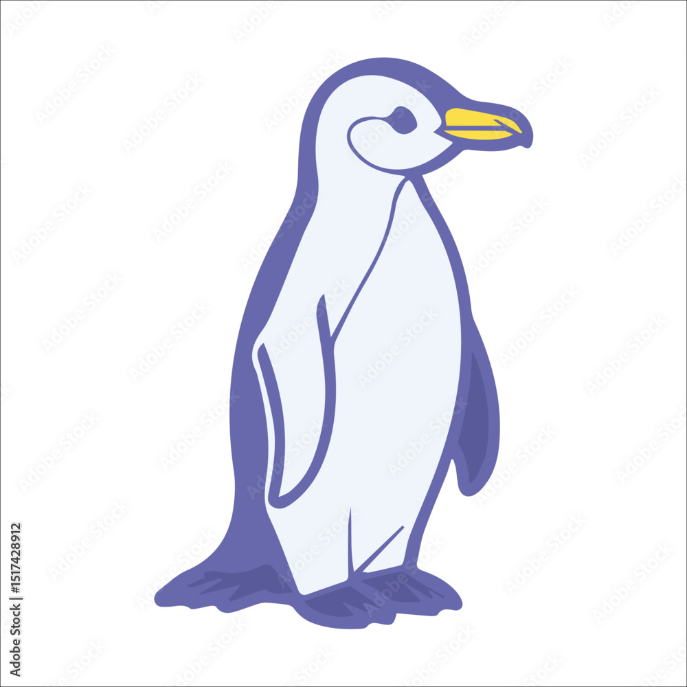 Fototapeta premium Penguin illustration standing in profile view on a plain background. Cute cartoon penguin in a simple, stylized pose. Educational image. animal representation -