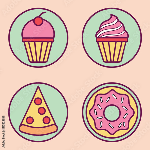 Fun Food & Snack Doodles Vector Set | Hand-drawn Cute Fast Food and Treat Illustrations

