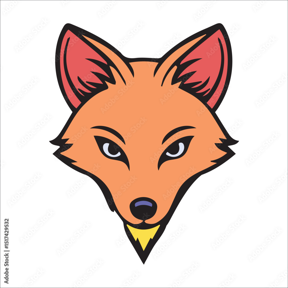 Fototapeta premium Fox head graphic design in a bold, flat style. Friendly animal illustration with a neutral background. Generic animal character for logo, mascot, or graphic design.