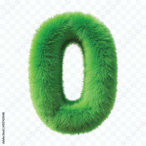 3d hairy fluffy font number o, furry alphabet,   dark pink number o isolated on transparent background