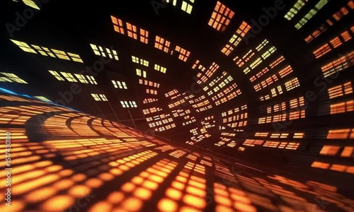 A futuristic neon-lit tunnel data stream