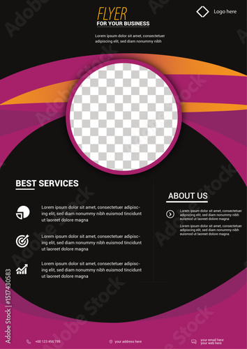Bold Business Flyer Template with Dark Background and Round Photo Placeholder