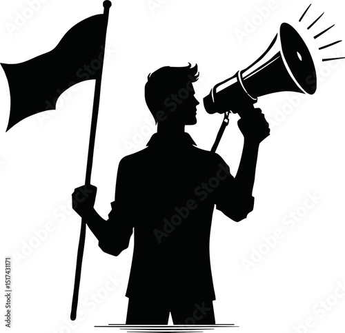 People holding megaphone speaker vector silhouette. on white background
