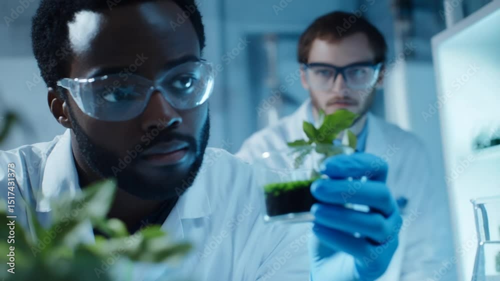 Scientists researching plants for organic compounds and creating environment-friendly medicines