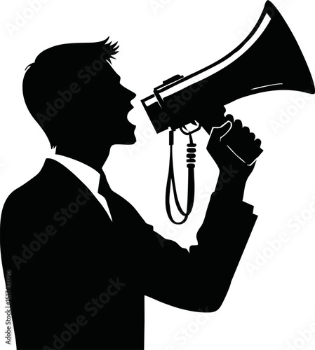 People holding megaphone speaker vector silhouette. on white background