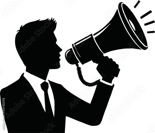 People holding megaphone speaker vector silhouette. on white background
