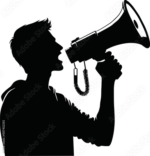 People holding megaphone speaker vector silhouette. on white background