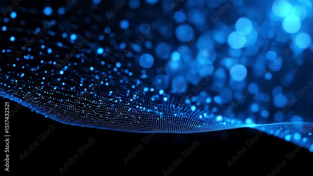Black background with blue digital mesh grid and soft bokeh lights Black background with blue digital mesh grid and soft bokeh lights
