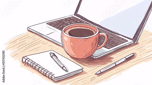 Coffee break workspace laptop notebook pens