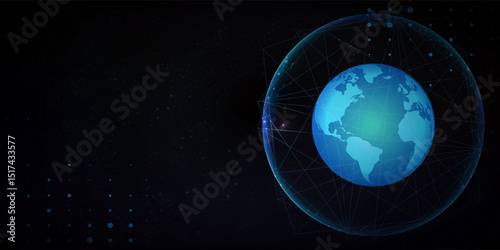 Illustration earth with atmosphere on the dark sky starry background. Can used for technology background