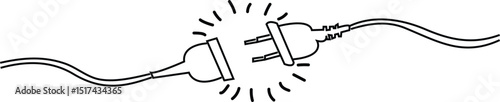 Electric socket with a plug, line style. Concept of 404 error connection. Electric plug icon and outlet socket unplugged. cable of energy disconnect, vector