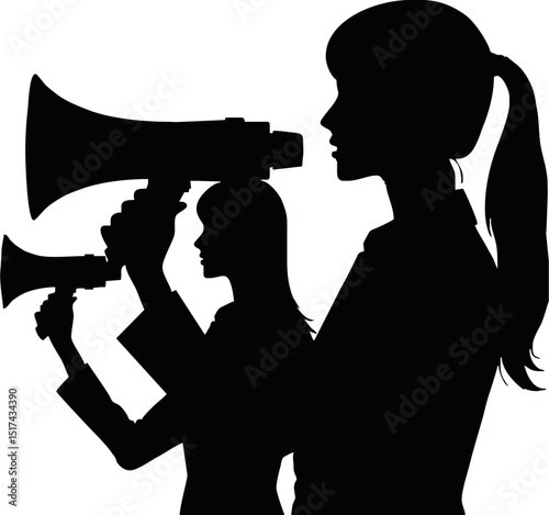 People holding megaphone speaker vector silhouette. on white background