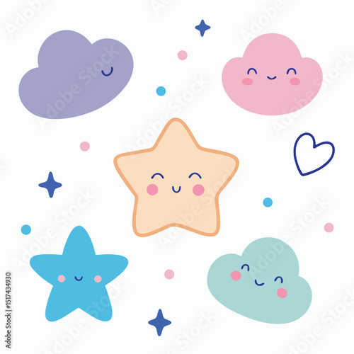 Kawaii Mood Doodles Vector Set | Cute Expressive Faces and Adorable Emotion Icons

