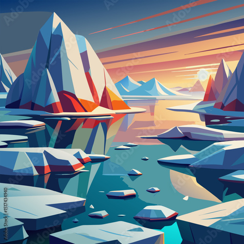Arctic Sunset. A Glacial Landscape of Serenity