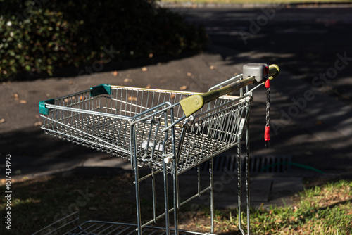 Close-up of a shopping cart on the street on a sunny day in Australia photo