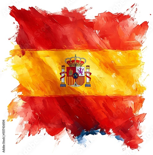 Artistic paint stroke illustration of the spanish flag with vibrant colors and textured finish