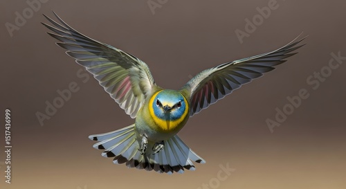 Striking Close-Up of Colorful Bird in Flight with Wings Fully Spread