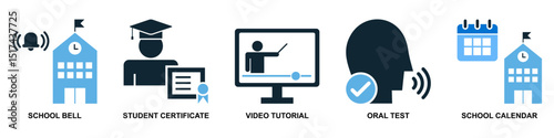 Set of school education icon vector for learning, teaching, and academic content. Ideal for education app, school dashboard, and classroom.