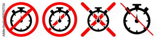 No stopwatch sign vector for disallowed time tracking or banned timing. Ideal for warning visuals, restriction icons, and usage prohibition illustrations.