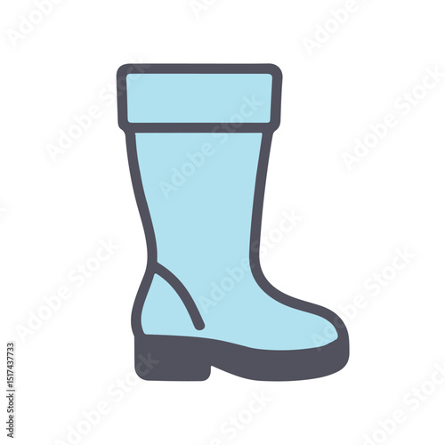 Light blue waterproof boots, standing upright on a white background. A simple illustration of a pair of winter boots with a cuff detail.