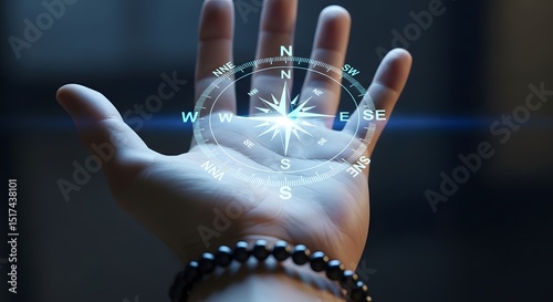 Navigating the Future: A Digital Compass Hologram on a Hand