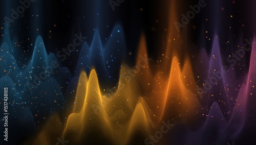 Abstract waves of color with shimmering particles