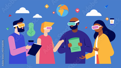 Cultural Exchange Team members from different backgrounds sharing cultural artifacts in AR creating an immersive experience that fosters connections and understanding.