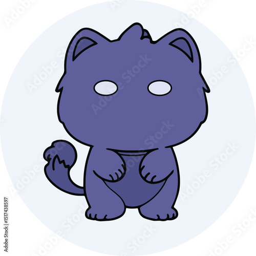 Cute cartoon cat, standing pose, simple design. Cartoon character with simple lines, solid color, and muted color palette. Animal illustration, no specific location.