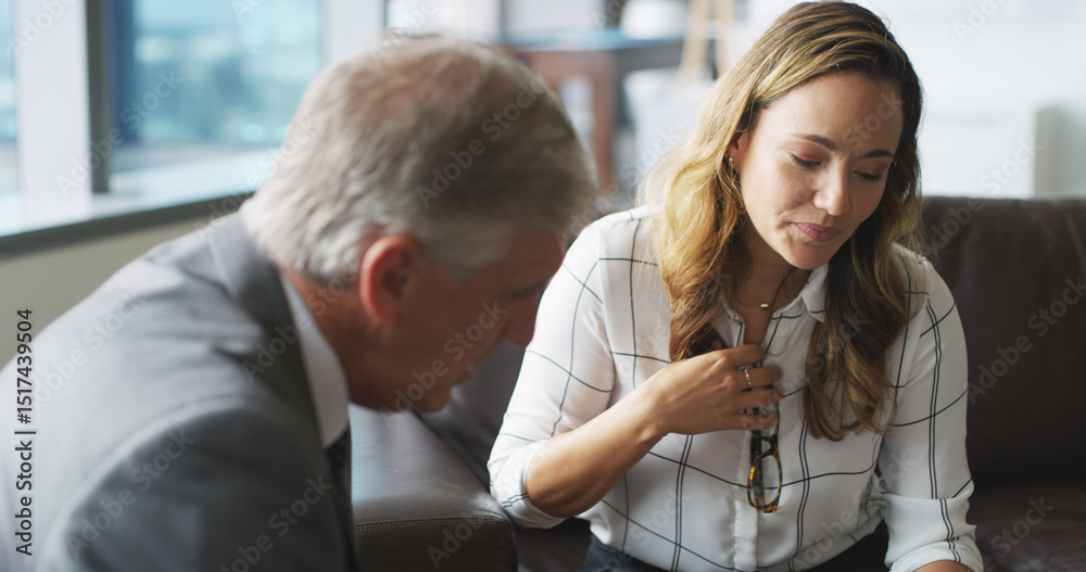 Obraz premium Office, financial advisor and business people in meeting for planning, consulting and budget report. Professional, corporate and man with woman for finance review, company audit and investment
