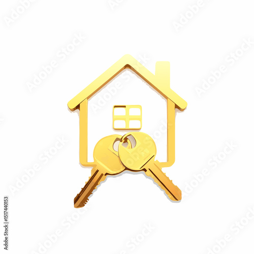 golden house keys icon. symbol of real estate and renting and security