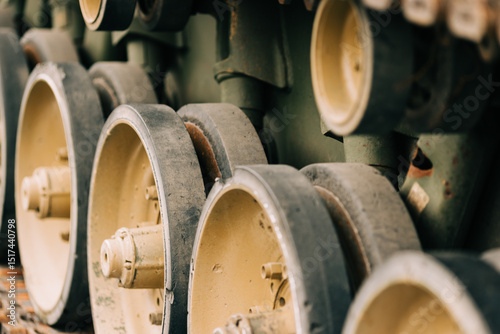 Military machinery wheels exhibit wear amidst ongoing conflict 